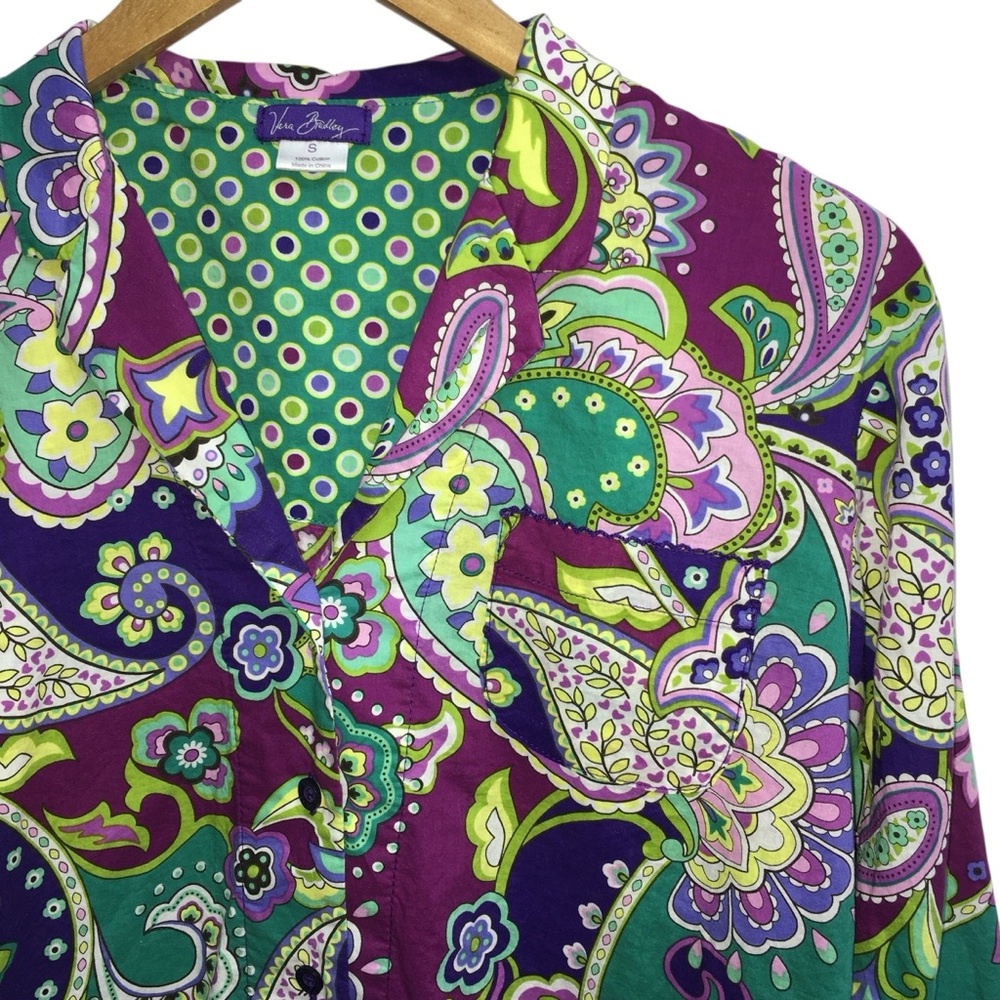 Vera Bradley Colorful Paisley Lightweight Button Up Cotton Shirt - Women’s Small - Picture 11 of 13